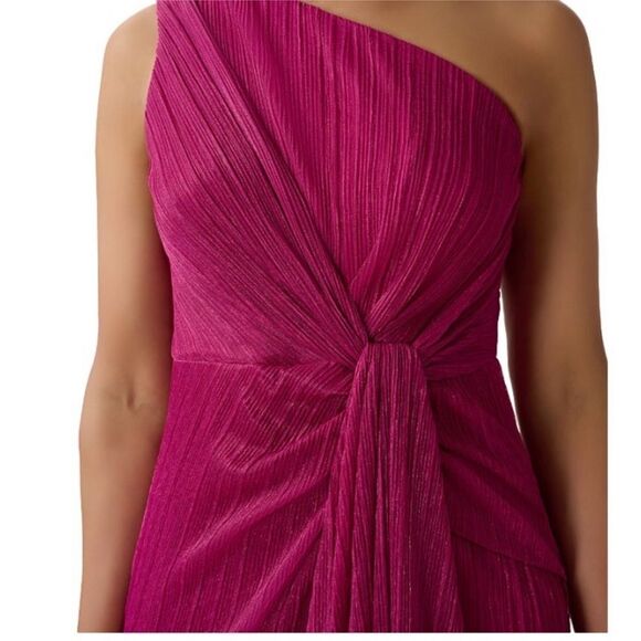 ADRIANNA PAPELL Magenta One Shoulder Shimmer Metallic Gown Twist NWT $248 - Picture 3 of 6